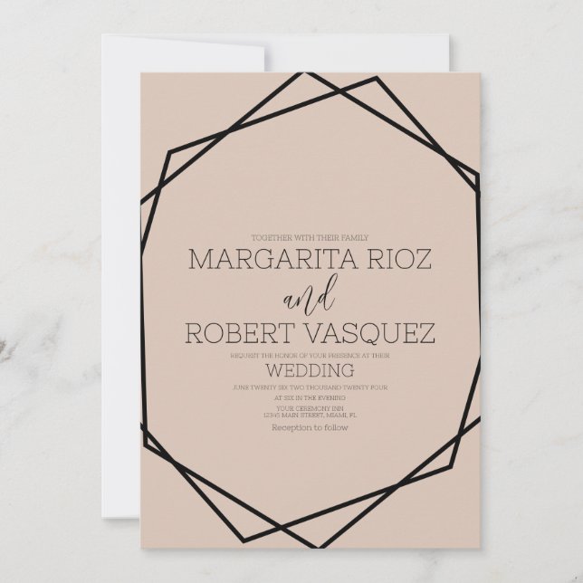 Geometric Black Blush  Wedding  Invitation (Front)