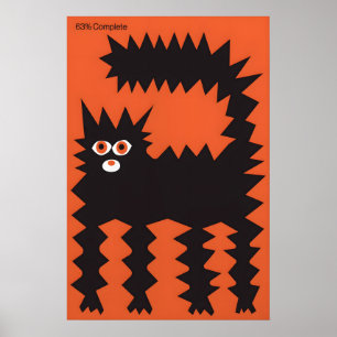 Geometric Black Cat Art Print Absurdist Orange
