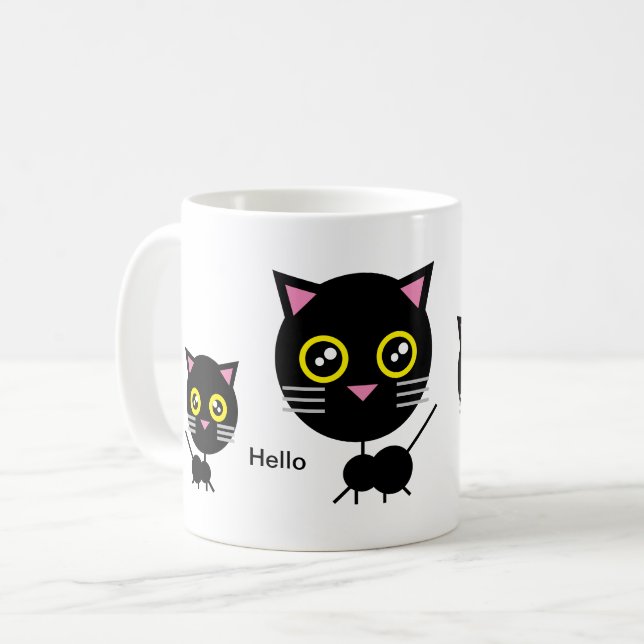 Geometric Black Cat  Coffee Mug (Front Left)