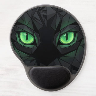 Geometric Black Cat Green Eyes Gel Mouse Pad