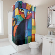 Geometric Black Cat Stained Glass Grid