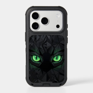 Geometric Black Cat with Emerald Green Eyes iPhone 17 Pro Case