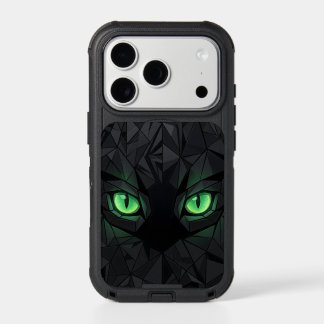Geometric Black Cat with Emerald Green Eyes iPhone 17 Pro Case