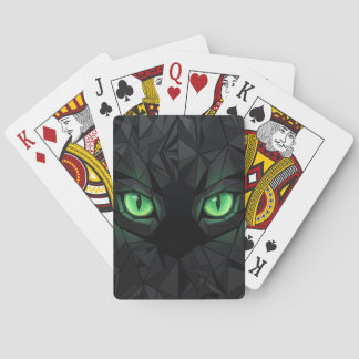 Geometric Black Cat with Emerald Green Eyes Poker Cards