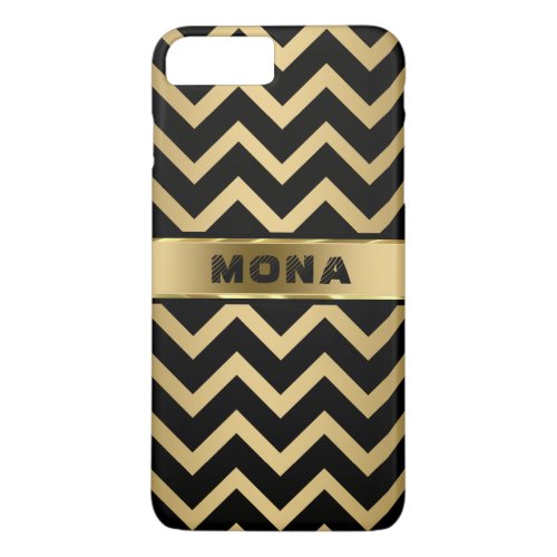 Geometric Black Chevron Gold Background iPhone 8 Plus7 Plus Case