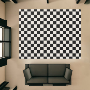 Geometric Black Cream Checkered Pattern Rug