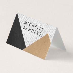 Geometric Black Faux Leather Craft Paper Speckled Business Card