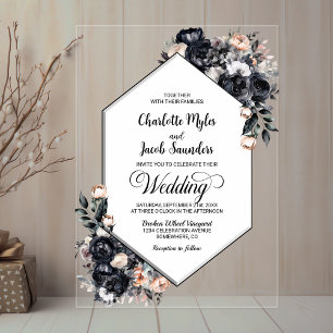 Geometric Black Floral Acrylic Wedding Invitation