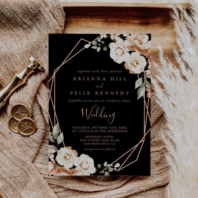 Geometric Black Formal Royal Floral Wedding Invitation (Creator Uploaded)
