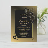 Geometric Black Gold 70th Birthday Dinner Party Invitation (Standing Front)