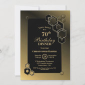 Geometric Black Gold 70th Birthday Dinner Party Invitation (Front)