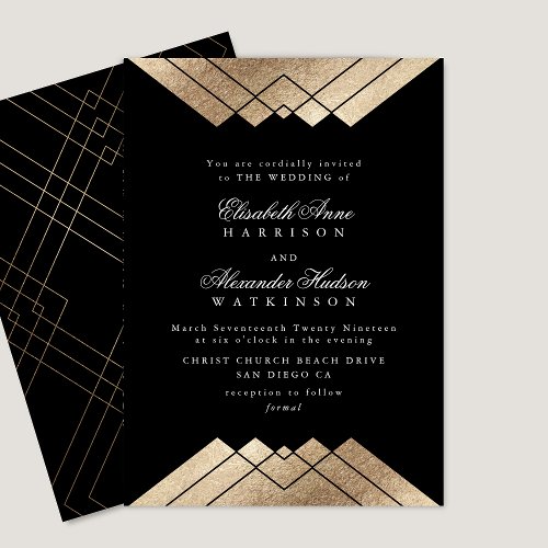 Geometric Black Gold Calligraphy Wedding Invitation