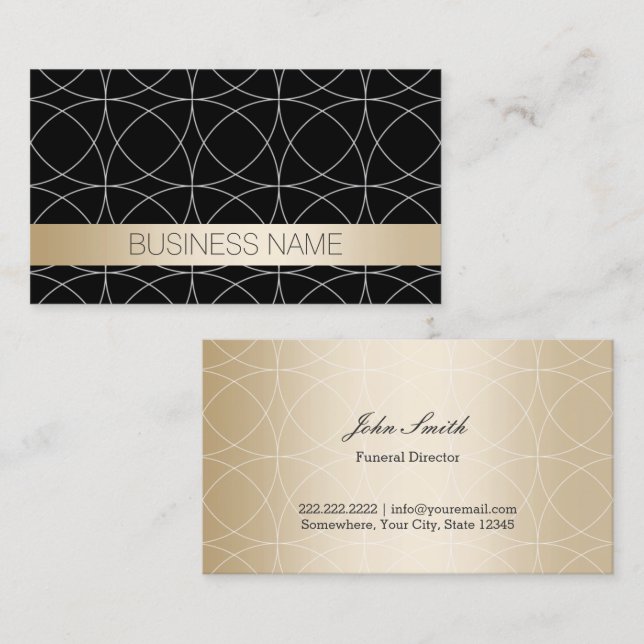 Geometric Black & Gold Funeral Service Business Card (Front/Back)