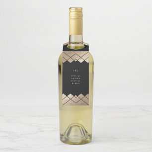 Geometric Black Gold Gatsby Wedding Bottle Hanger Tag