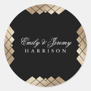 Geometric Black Gold Gatsby Wedding Classic Round Sticker