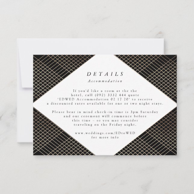 Geometric Black Gold Gatsby Wedding Enclosure RSVP Card (Front)