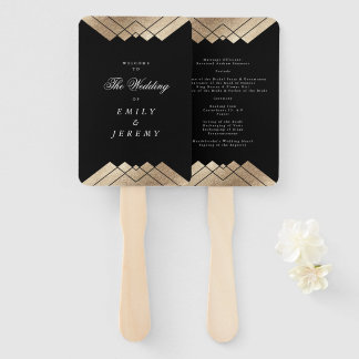 Geometric Black Gold Gatsby Wedding Hand Fan
