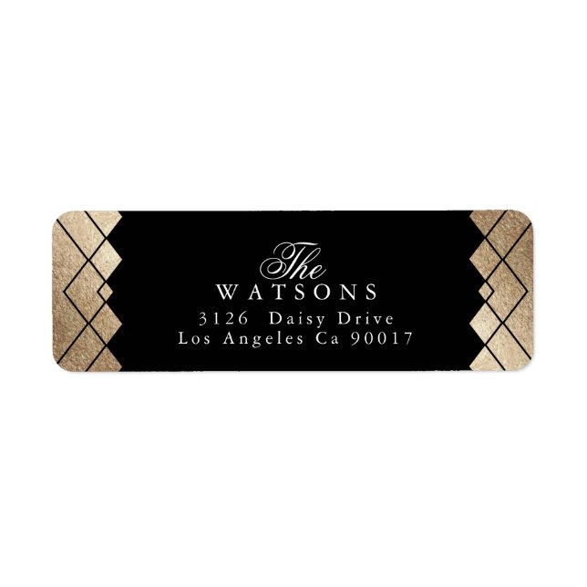 Geometric Black Gold Gatsby Wedding Label (Front)