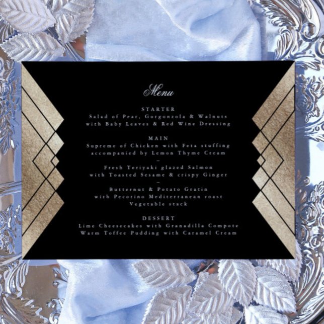 Geometric Black Gold Gatsby Wedding Menu (Creator Uploaded)