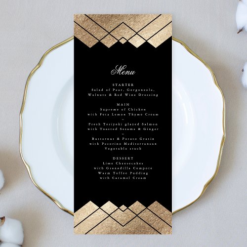 Geometric Black Gold Gatsby Wedding Menu