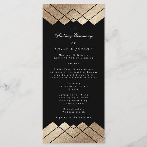 Geometric Black Gold Gatsby Wedding Program