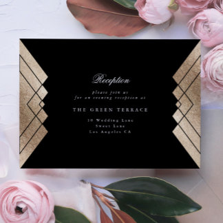 Geometric Black Gold Gatsby Wedding Reception Card