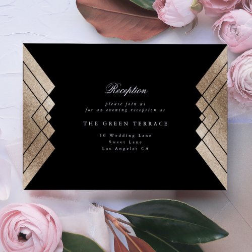 Geometric Black Gold Gatsby Wedding Reception Card