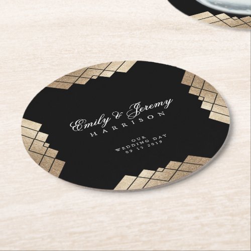 Geometric Black Gold Gatsby Wedding Table Coaster