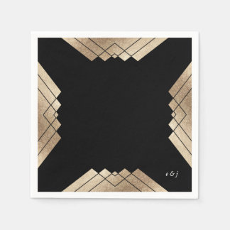 Geometric Black Gold Gatsby Wedding Table Napkins