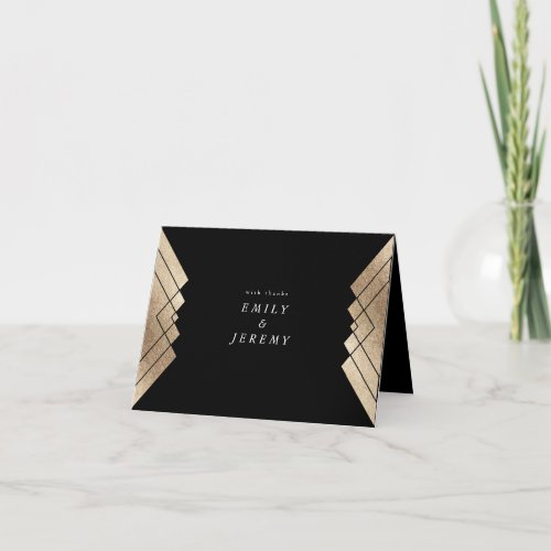 Geometric Black Gold Gatsby Wedding Thank You Card
