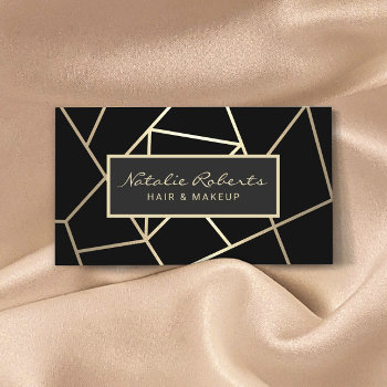 Geometric Black & Gold Hair Stylist Beauty Salon Business Card by cardfactory at Zazzle