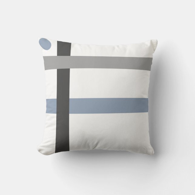 Geometric Black Gray Blue White Bars Throw Pillow (Front)