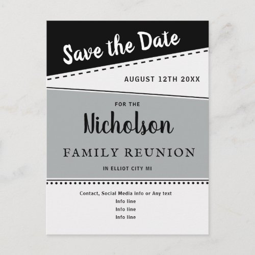 Geometric Black Gray Family Reunion Save the Date Postcard