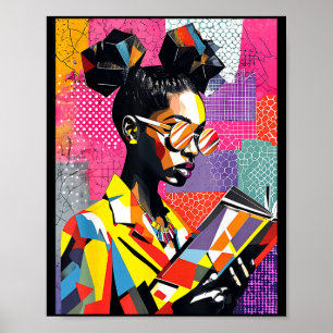 Geometric black history educated women reading poster