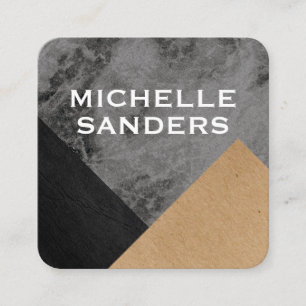 Geometric Black Marble Faux Leather Craft Square Business Card