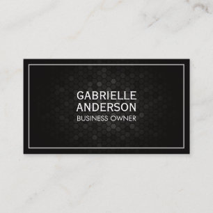 Geometric Black Metallic Background White Border Business Card