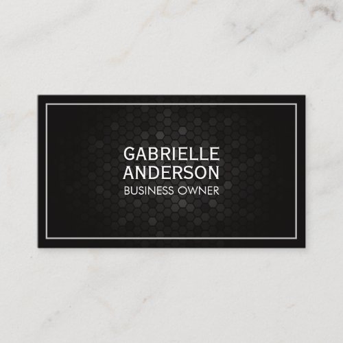 Geometric Black Metallic Background  White Border Business Card