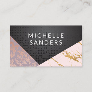 Geometric Black Metallic Gold Marble Business Card