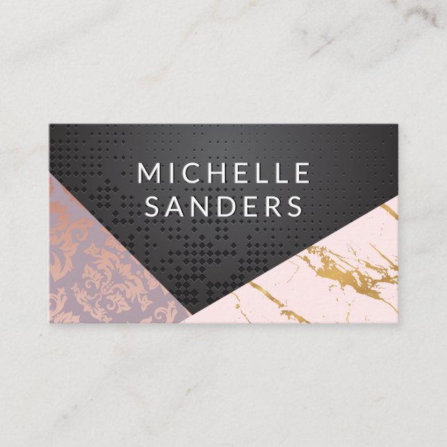 Geometric Black Metallic | Gold Marble Business Card (Front)