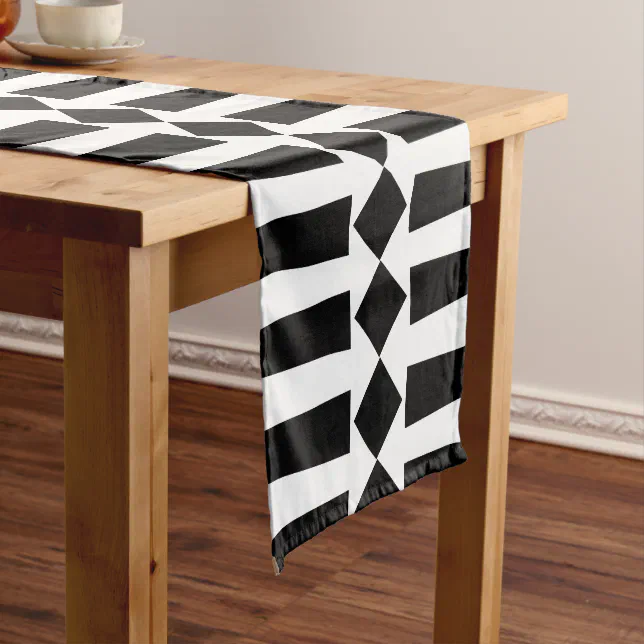 Geometric Black Modern Pattern Short Table Runner | Zazzle