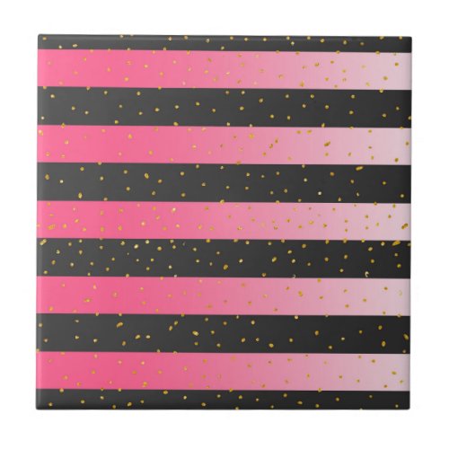 Geometric black pink ombre gold glitter confetti ceramic tile