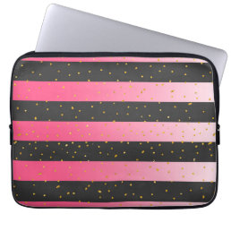 Geometric black pink ombre gold glitter confetti l laptop sleeve