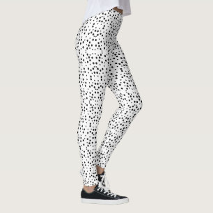 Geometric Black Polka Dots on White Leggings