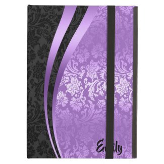 Geometric Black &amp; Purple Floral Damasks Pattern