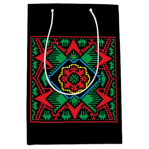 Geometric black red green Latvian tribal pattern Medium Gift Bag