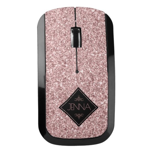 Geometric Black Shape & Rose Gold Glitter Wireless Mouse (Front)