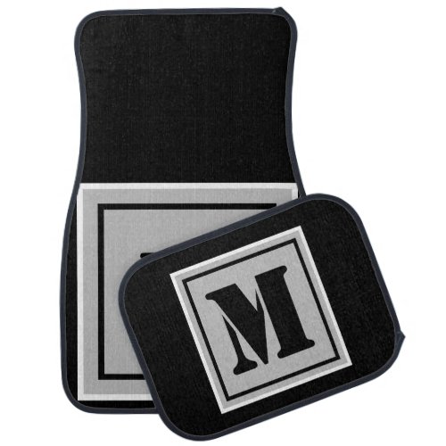 Geometric Black Silver Monogram Car Floor Mat