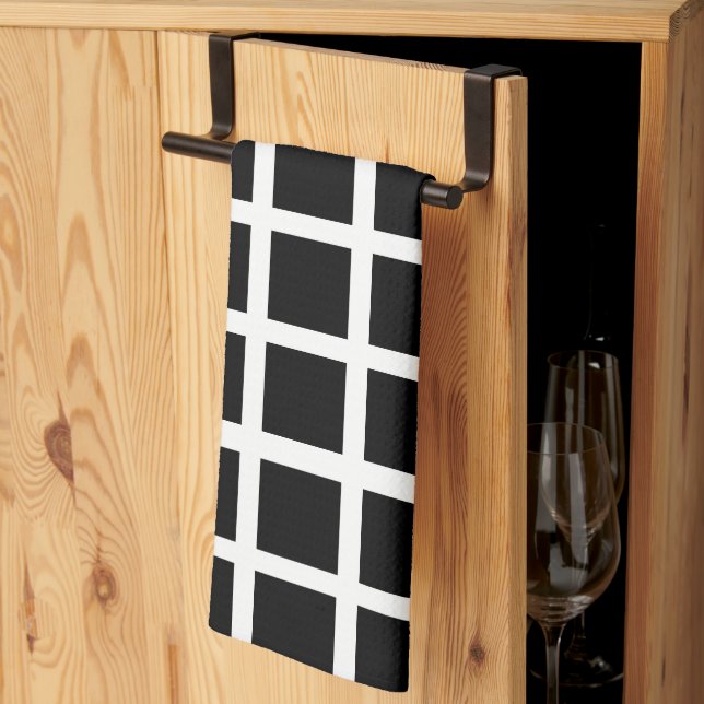 Geometric Black Square Pattern Geometric  Kitchen Towel (Thirds Fold)