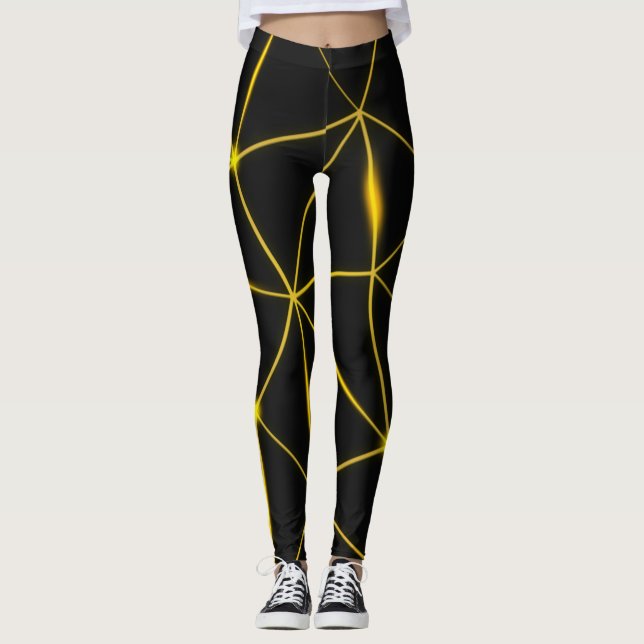 Geometric black triangles gold lines leggings (Front)