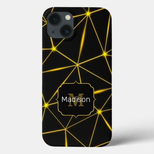 Geometric black triangles gold lines Monogram iPhone 13 Case